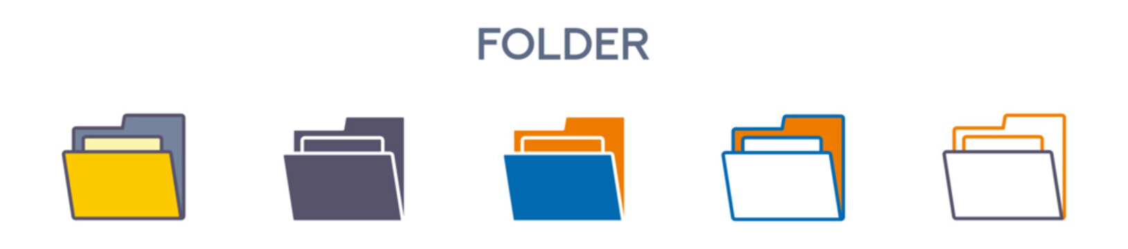 Folder Element For Design Graphic - Multi Styles. Vector Illustration Of Two Colored And Black. Multiple Icons Designs Can Be Used For Mobile, Ui, Web 