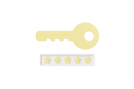 3d key password icon. login security concept. minimal cartoon passcode field asterisk credential for ui web app design. isolated on white transparent background. 3d render