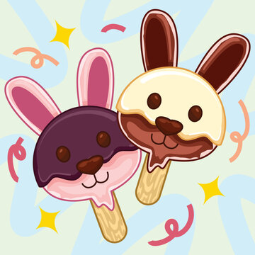 bunny_ice_cream_stick_strawberry_chocolate_vanilla.eps