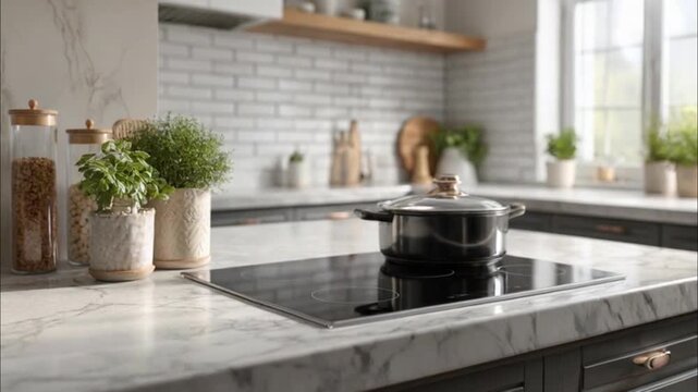 Modern kitchen with induction cooktop.