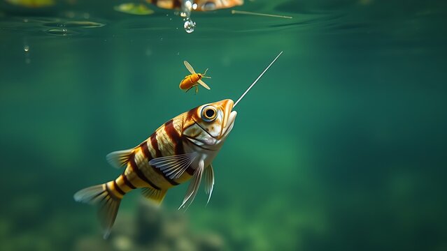cyclotis. Archerfish aiming at an insect above the water surface. wildlife magazines, conservation campaigns, designed for nature documentaries and education, supports conservation.
