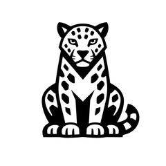 Fototapeta premium Black and white illustration of a sitting leopard with spots on a plain background for design and decoration