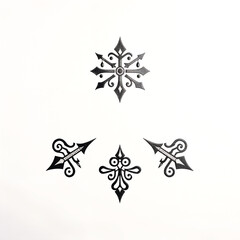 Obraz premium Traditional artistic symbols, black designs on white background, decorative elements, abstract art 