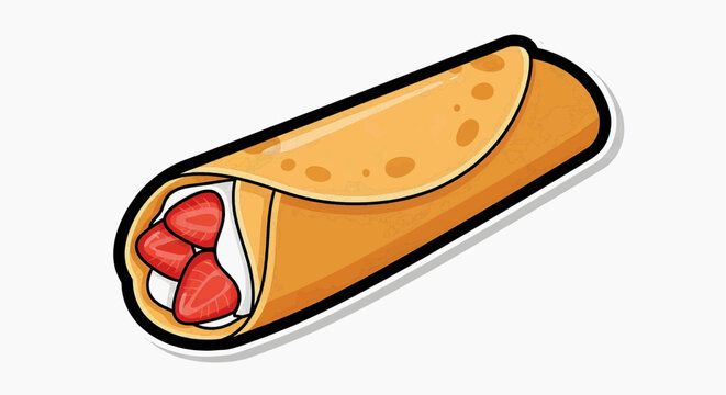 A vibrant illustration of a spring roll with strawberries on a plate indoors