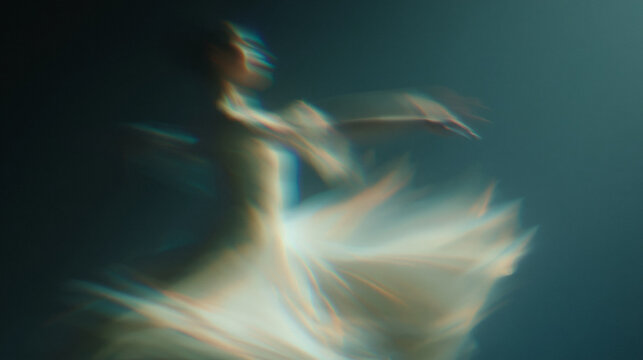 Dancer spinning with flowing motion blur, stylish modern artwork, AI generated