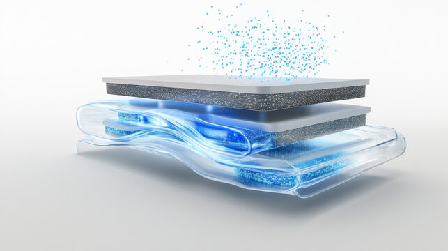 Innovative mattress layers featuring advanced cooling gel technology and breathable memory foam construction for premium sleep comfort and ergonomic support conceptual illustration