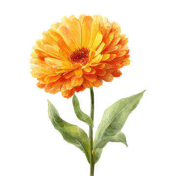 Stylized watercolor Calendula vector, modern artistic illustration with high-quality details on a pure white background.