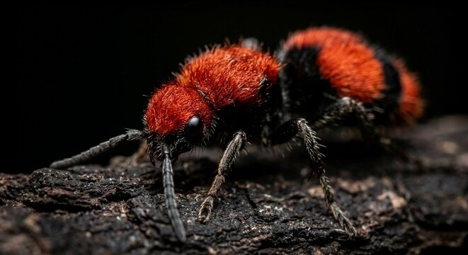 This is a Red Velvet Ant (Dasymutilla occidentalis), which is actually a species of wingless wasp known for its dense, fuzzy hair and extremely painful sting.