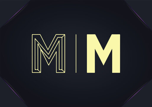 Creative m letter logo design with geometric layered effect and flat solid version.