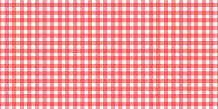 Checkered picnic plaid texture. Gingham or vichy pattern. Tablecloth, blanket, basket napkin or towel print. Italian pizzeria background. Wrapping paper or textile design. Vector illustration.