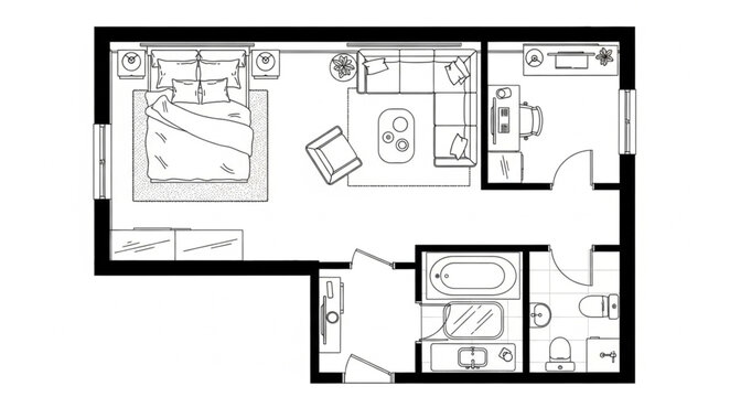 Detailed floor plan of a modern apartment layout.