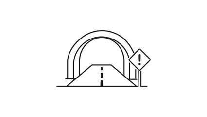 Tunnel Road with Warning Sign Minimalist Black Line Vector Icon on White Background. This Scalable Illustration Features an Editable Stroke for Customizable Line Weight and Design Flexibility. © Hamza
