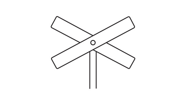 Railroad Crossing Sign Minimalist Black Line Vector Icon with Editable Stroke. Clean outline illustration of a railway level crossing signal on white background for transport and safety designs.