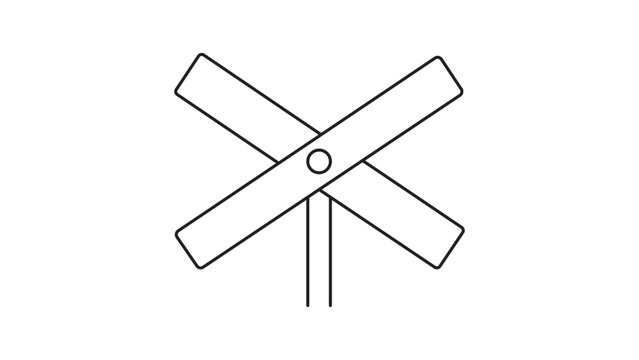 Minimalist Railroad Crossing Sign Vector Icon with Editable Stroke. Clean black line illustration on white background, ideal for railway safety, transport, and infrastructure design projects.