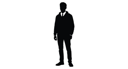 A man in a suit stands confidently a striking black silhouette © nhpvect02