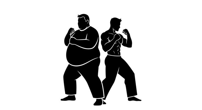 Silhouette Depicting Transformation - From Overweight to Muscular Fighter.