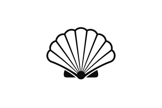 Stylized Black Outline Scallop Shell Icon, Vector Logo, or Graphic Design Element for Marine, Beach, Seafood, and Ocean-Themed Projects. Perfect for Digital Graphics, Web Elements, Print Media, and Co
