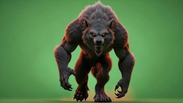 Aggressive Reddish Werewolf Reaching Forward Green Screen