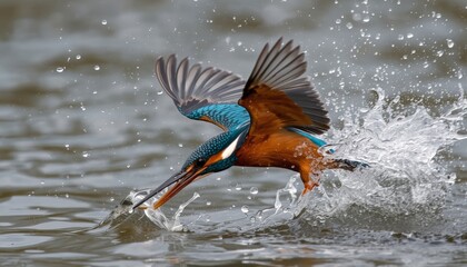 Obraz premium There is a bird that is flying over the water with a fish in it ' s mouth