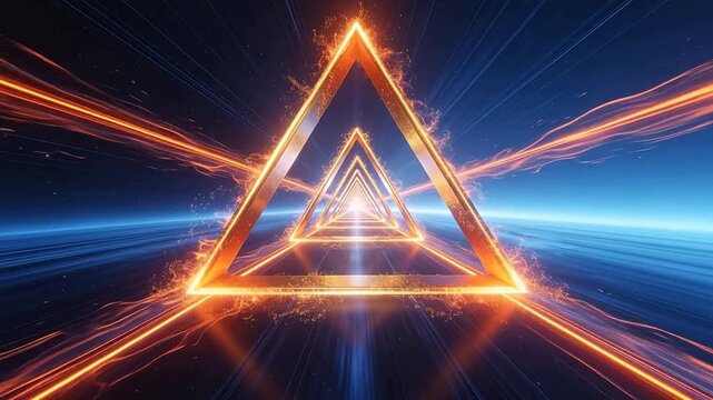 Glowing orange triangle in futuristic blue background