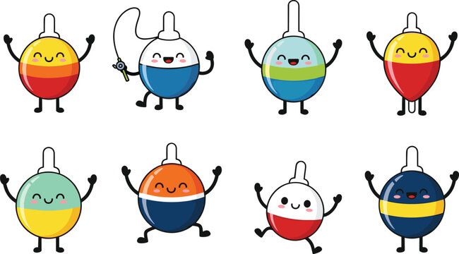 Cute Fishing Floats and Bobbers with Happy Faces for Fun, Outdoor, and Water Sports Designs