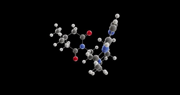 Gepirone molecule, rotating 3D model of antidepressant, looped video on a black background

