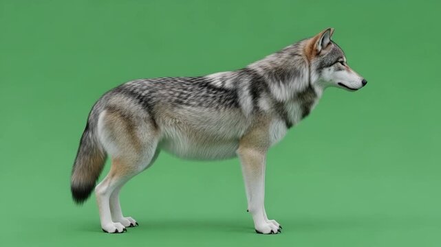 Grey Wolf Standing Calmly Side View Green Screen