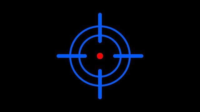 Seamless looping blue target reticle animation with pulsing focus lines. Sniper aim and objective tracking motion graphic on a transparent alpha channel for gaming and business goals