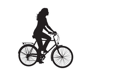 Obraz premium Bicycle silhouette rider on a bike with spoked wheels and flowing hair against a plain white background
