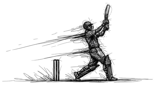Cricket player batting, stumps in background