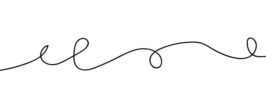 Curly one Line. Squiggle wavy and decorative ornament in editable stroke. Wiggly curvy doodle element isolated on white background. Irregular vector illustration
