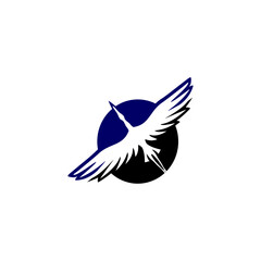 Obraz premium Elegant flying crane forming an alphabet letter O. Minimalist bird logo for travel, logistics, or premium corporate branding identity.