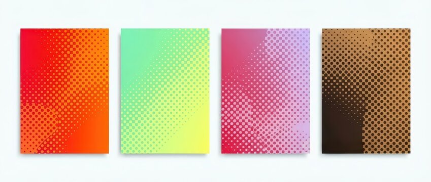 Set of Four Minimalist Trendy Abstract Backgrounds, Soft Pastel Waves Circles and Dots, Modern Flat Decorative Vector Design