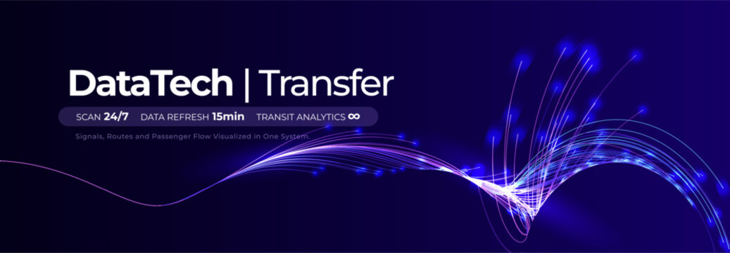 Data Transmission Stream, Neon Wavy Lines, Digital Information Transfer Visual for Scientific Research, Biotech Medtech Innovate, Information Communication AI Technology. Vector Illustration