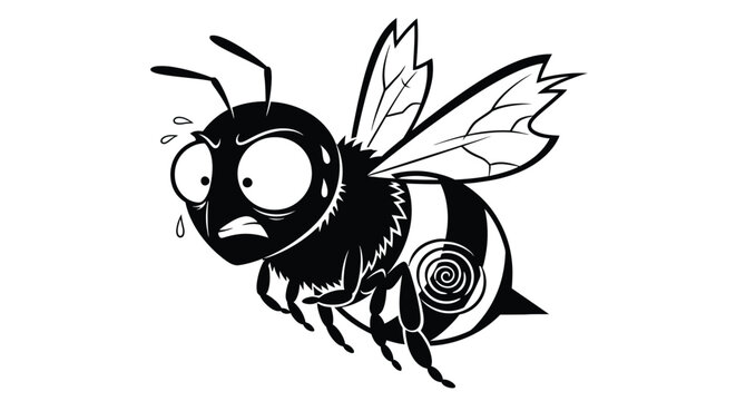 Cartoon bee with sad expression flying.