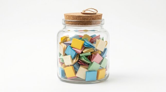 Glass jar with colorful sticky notes