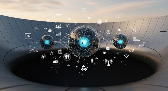 Conceptual Art of Luxury Industrial IoT Mesh Visualization in Charcoal Gray Void
