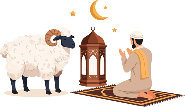 Man Praying with Sheep.