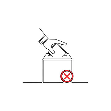 Rejected Ballot Box with Hand Inserting Vote, Continuous Line Art.