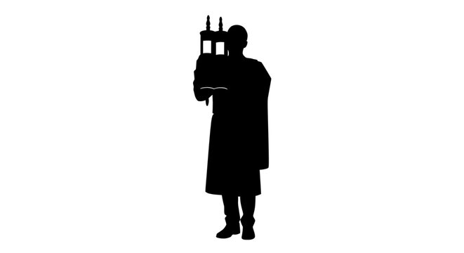 Silhouette of a Rabbi Holding a Torah Scroll in Prayer.