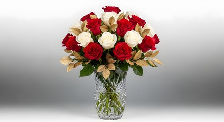 Obraz premium White Rose Bouquet Vase Elegant Floral Arrangement Fresh White Flowers on Table Romantic Wedding Bouquet 