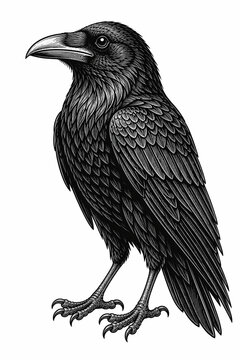 Vector Illustration of Blackwork Style Tattoo of Raven