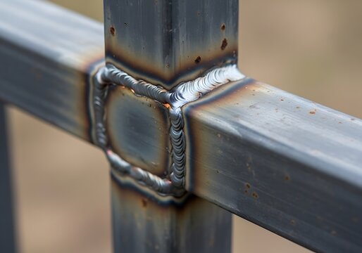 Close-up of a Professional Metal Weld on Square Steel Tubes