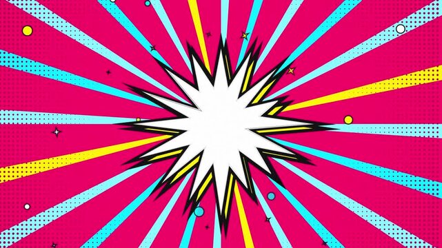 Comic book explosion background with radial lines and halftone dots