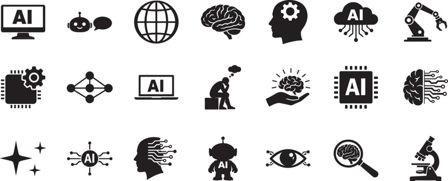 Intelligence icon set with brain idea symbols for smart thinking AI innovation and knowledge concept