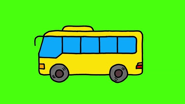 cartoon tourist bus movement animated animation motion graphics green screen cartoon 2d Hand drawn doodle 