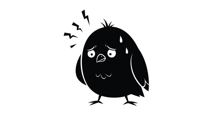 Angry bird cartoon with lightning bolts.