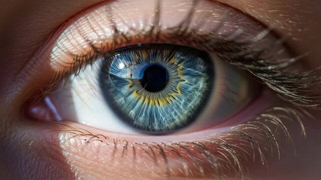 Macro close-up of a detailed human eye iris.