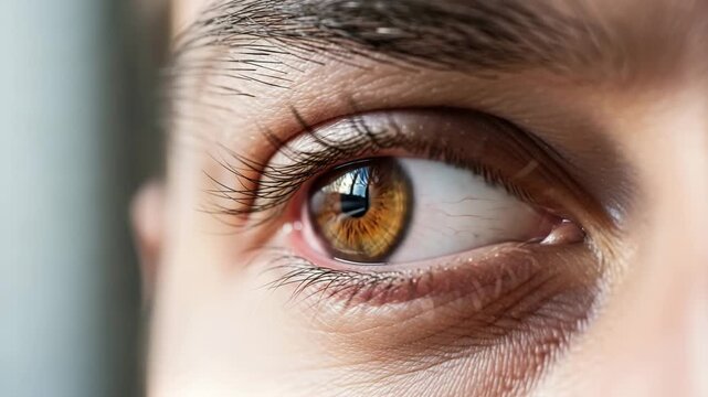 Human eye looking to the side close-up.