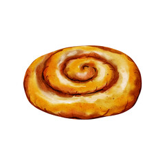 Fototapeta premium Watercolor Cinnamon Bun Isolated on White Background